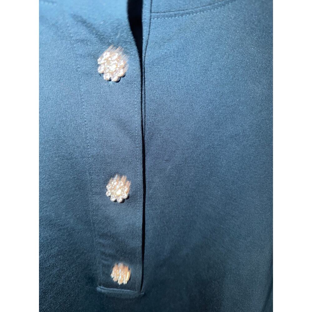 Ann Taylor Peacock/dark Blue Mock Neck Pullover Top Rhinestone Buttons Small - Picture 2 of 5